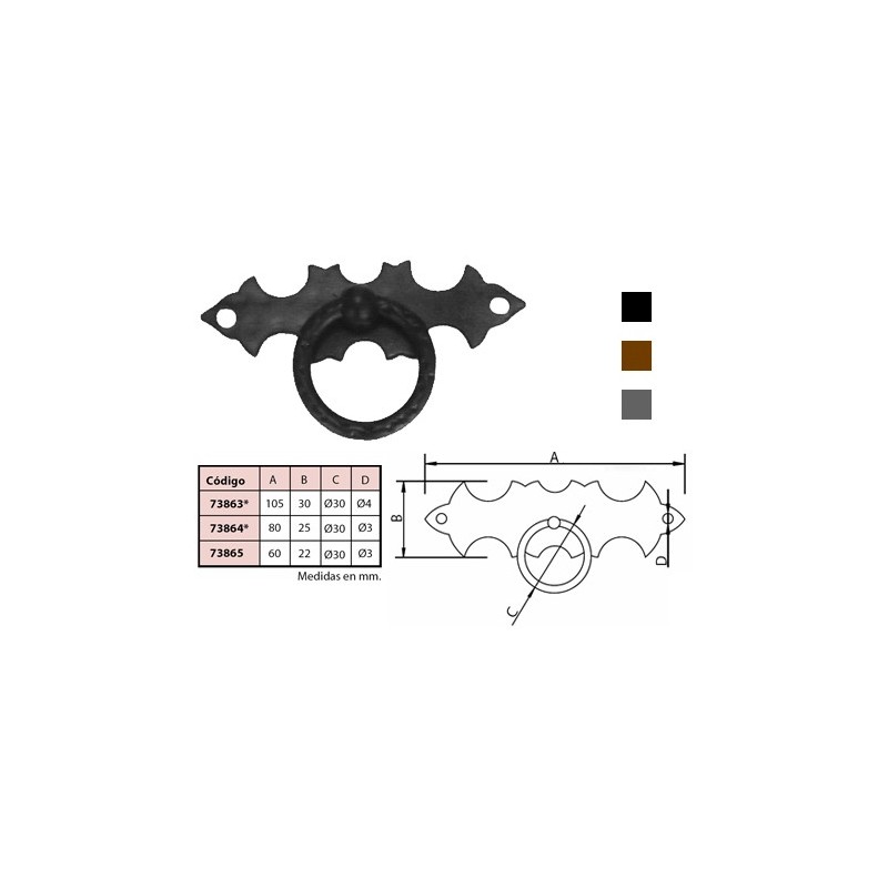 TIRADOR ANILLA PLACA ZORRO  60X22 HO