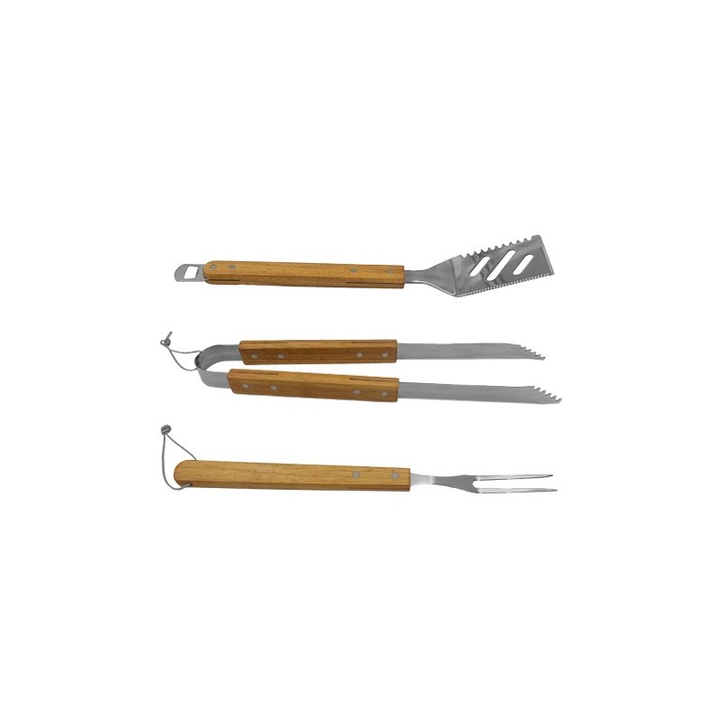 BARBACOA SET INOX 3 PIEZAS MANGO MADERA FC-527
