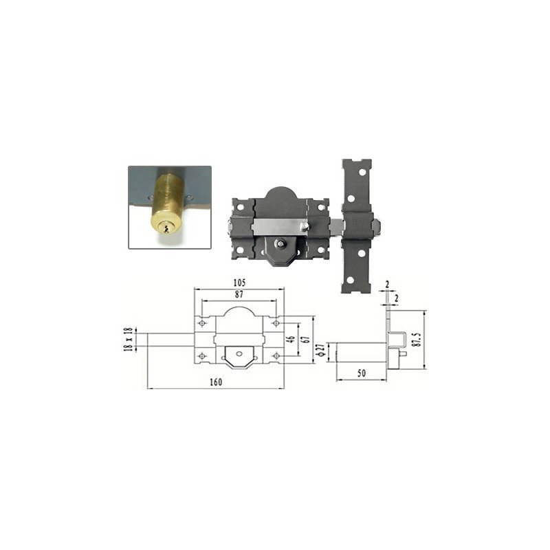 CERROJO BRIXO 160 PINTADO LLAVE EXT. BOTON INT.
