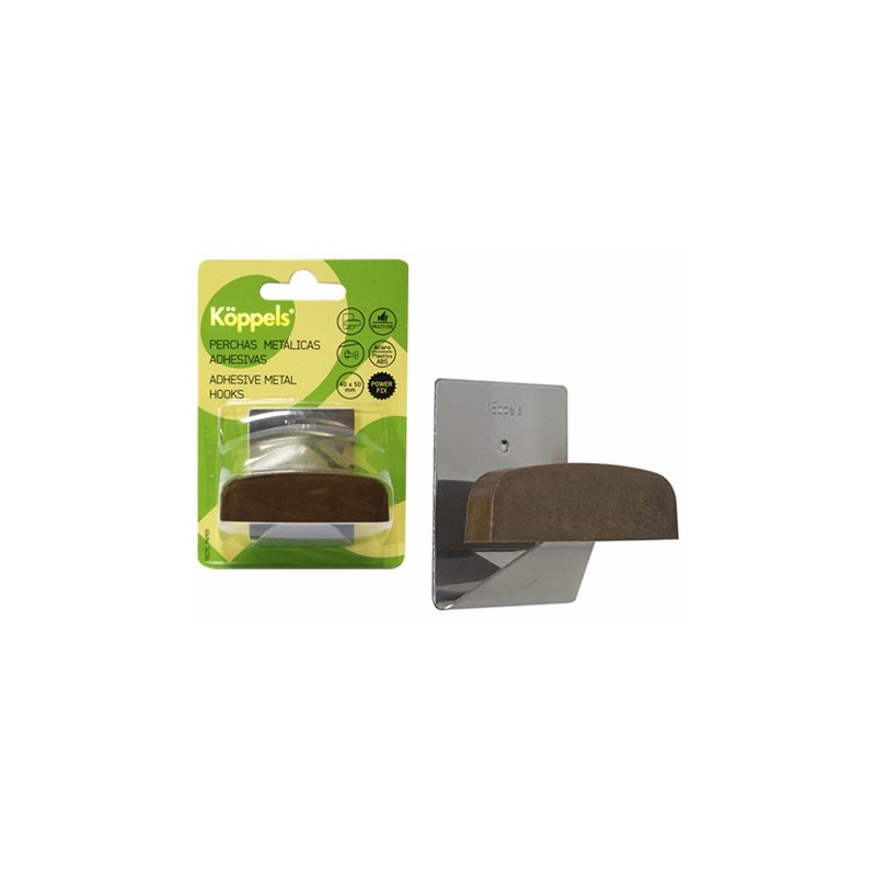 PERCHA GRANDE ACERO ADHESIVA INOX MADERA P3003M