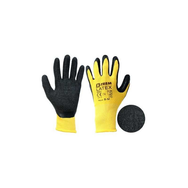 GUANTE POLIESTER/LATEX AMARILLO/NEGRO T 8 BRIXELO