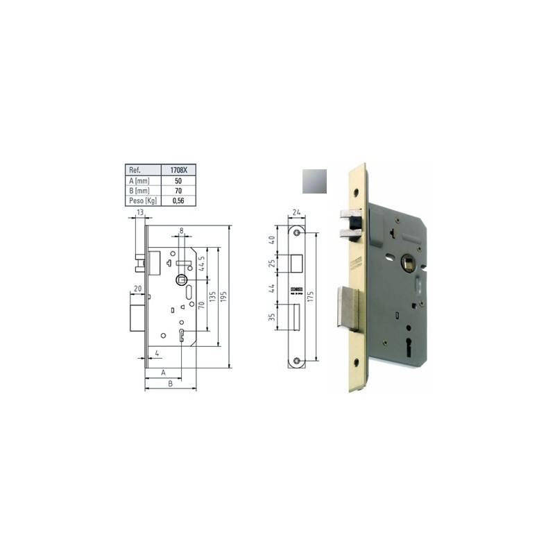 CERRADURA MCM 1708-50 INOXIDABLE