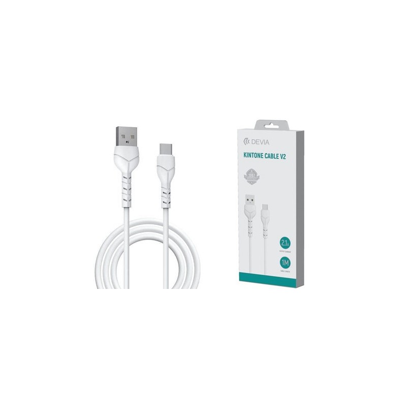 CABLE DEVIA KINTONE USB A - TIPO C (5V, 2,1A, 1 m) BLANCO