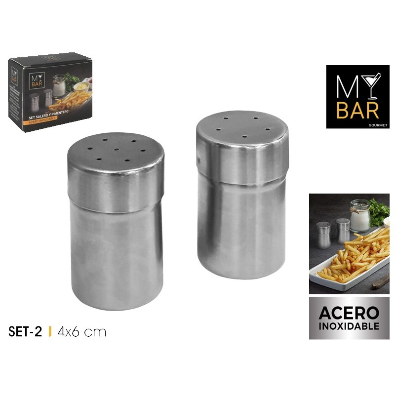 SET SALERO Y PIMENTERO INOX 4X6 CM.