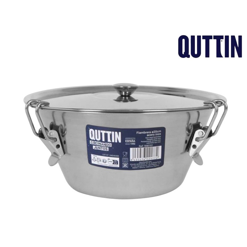FLANERO CON TAPA 20 CM. ACERO INOX. QUTTIN