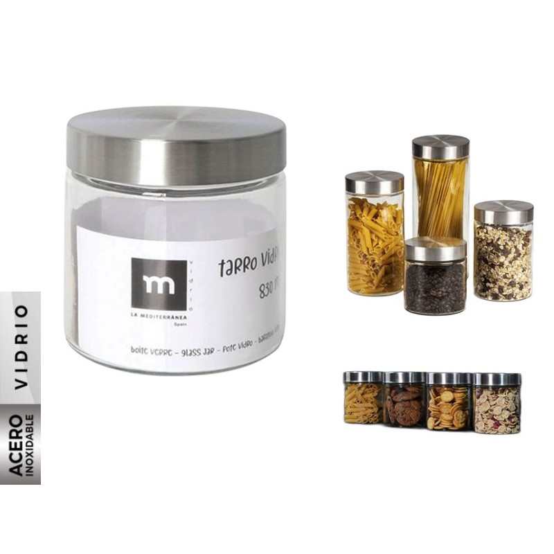 TARRO VIDRIO TAPA ACERO 830ML. ANNA