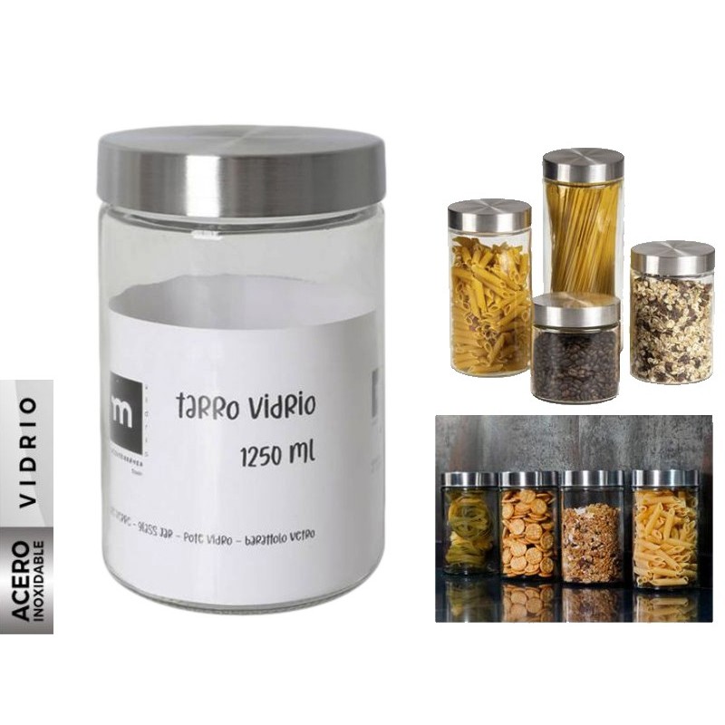 TARRO VIDRIO TAPA ACERO 1,25L. ANNA