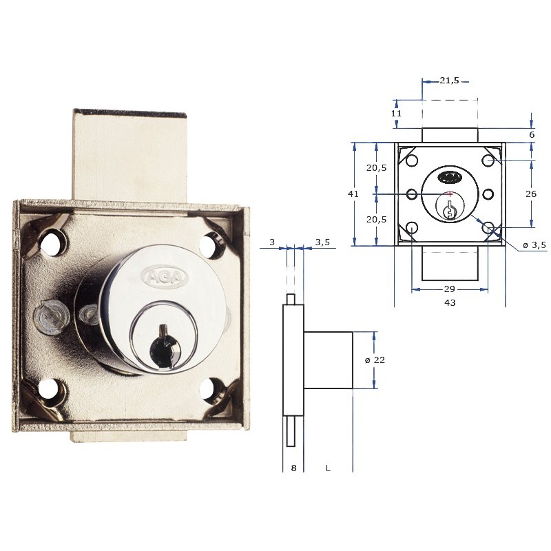 CERRADURA AGA 167-L 20 BOM 23MM CA