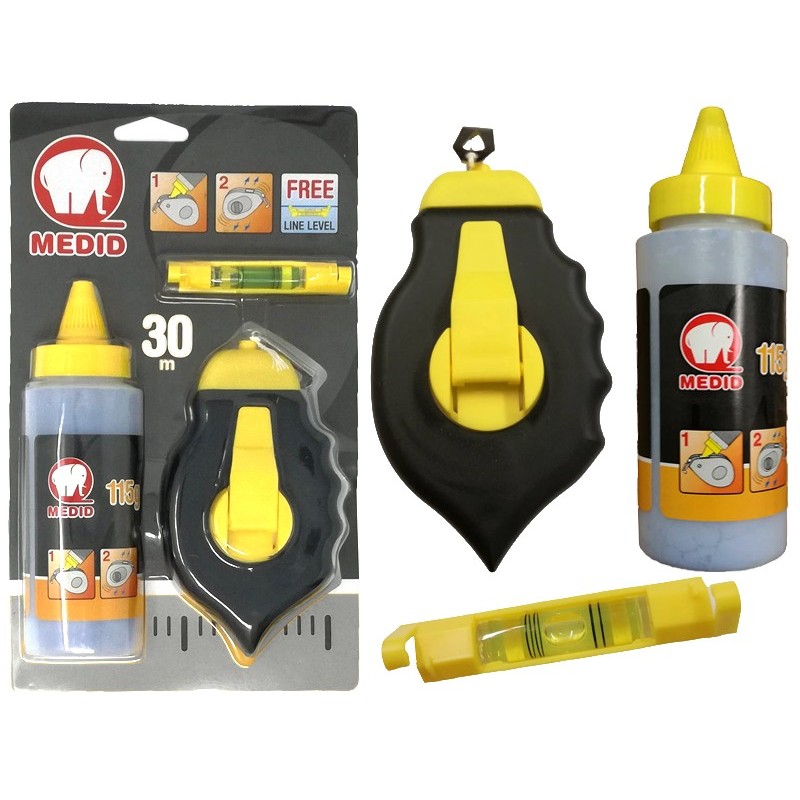 TIRALINEAS MEDID 30M + POLVO 115G + NIVEL 190