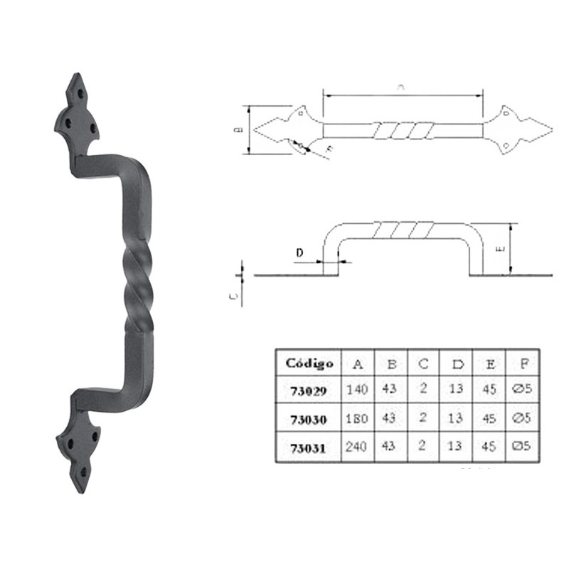 TIRADOR SALOMONICO 140MM NEGRO 73029