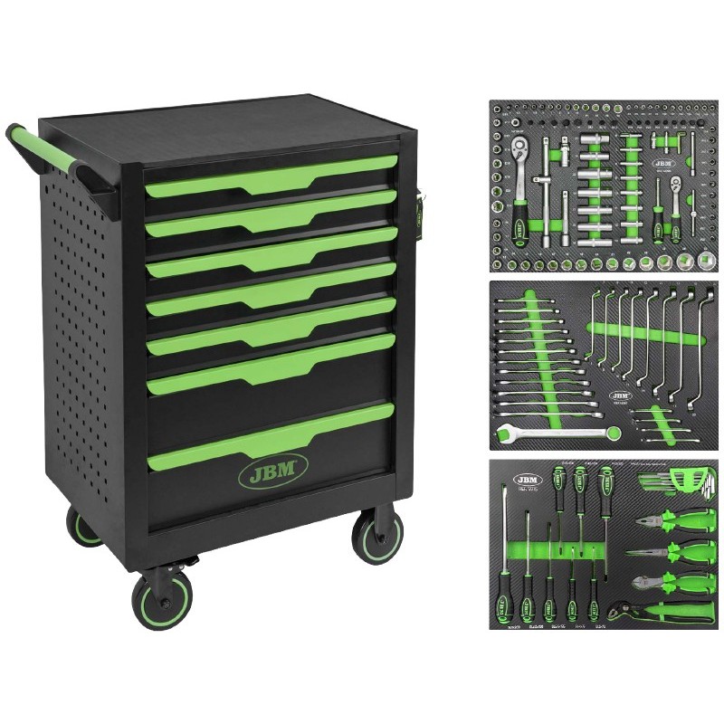 CARRO HERRAMIENTA VERDE JBM  7 CAJONES+ 154 PIEZAS
