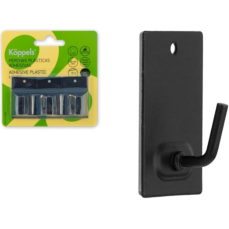 PERCHA METALICA ADHESIVA NEGRO MATE P2001N (3 und)